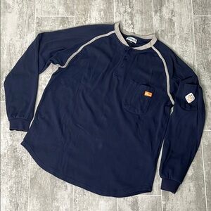 NWOT Titicaca Blue Long Sleeve Henley 100% Cotton Tee with Sporty Design